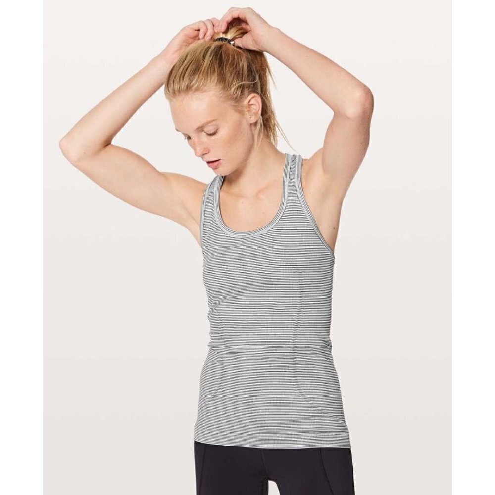 Lululemon Swiftly Tech Racerback‎ Black & White Stripe Athletic Tank 6
